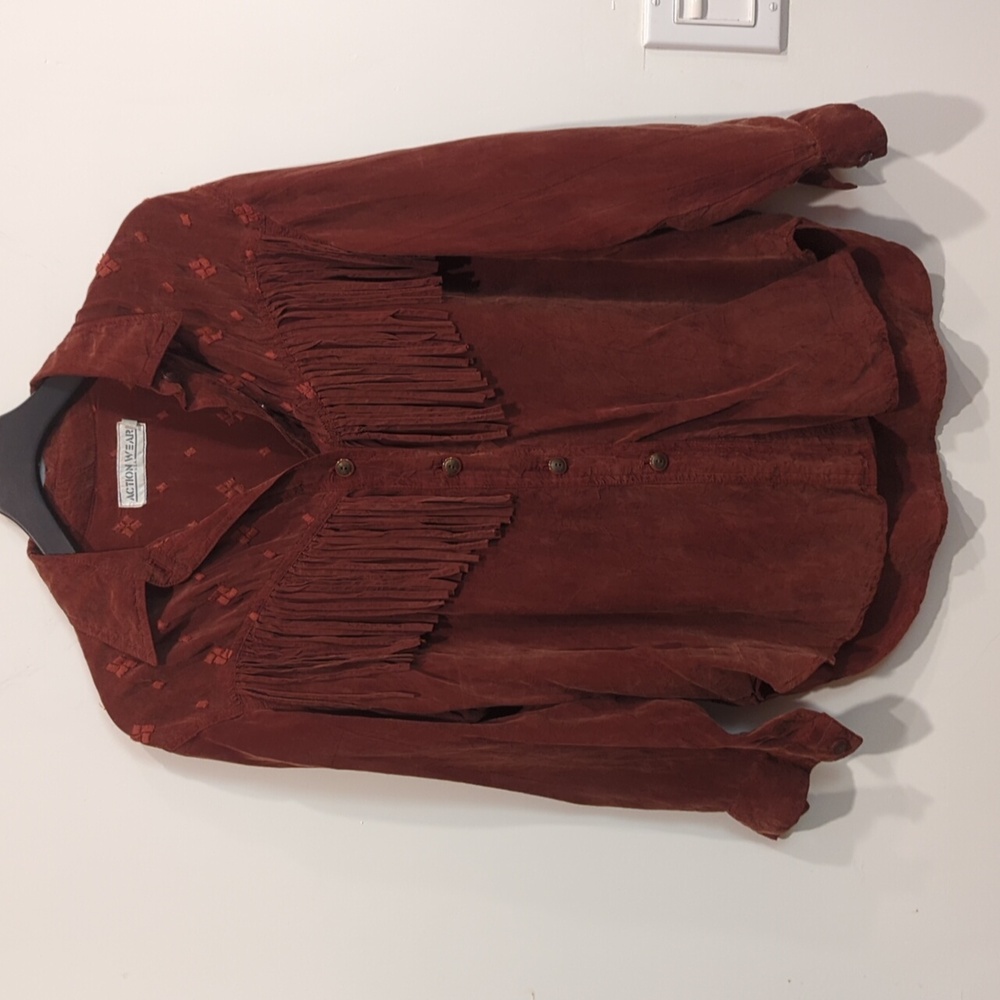 Vintage Rust Fringe Button-Up Shirt
